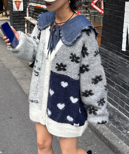 HELLO.SANFRANCISCO 拼接心心紐扣 cardigan