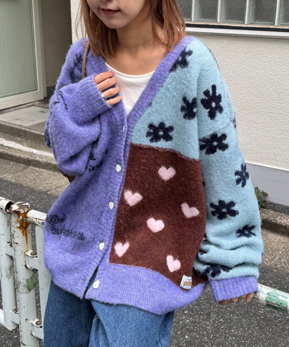 HELLO.SANFRANCISCO 拼接心心紐扣 cardigan