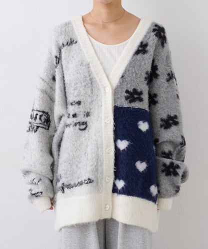 HELLO.SANFRANCISCO 拼接心心紐扣 cardigan