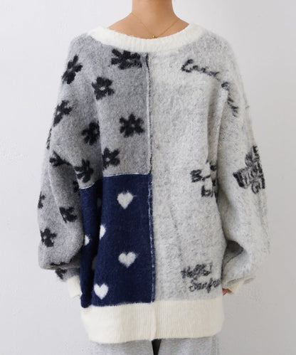 HELLO.SANFRANCISCO 拼接心心紐扣 cardigan