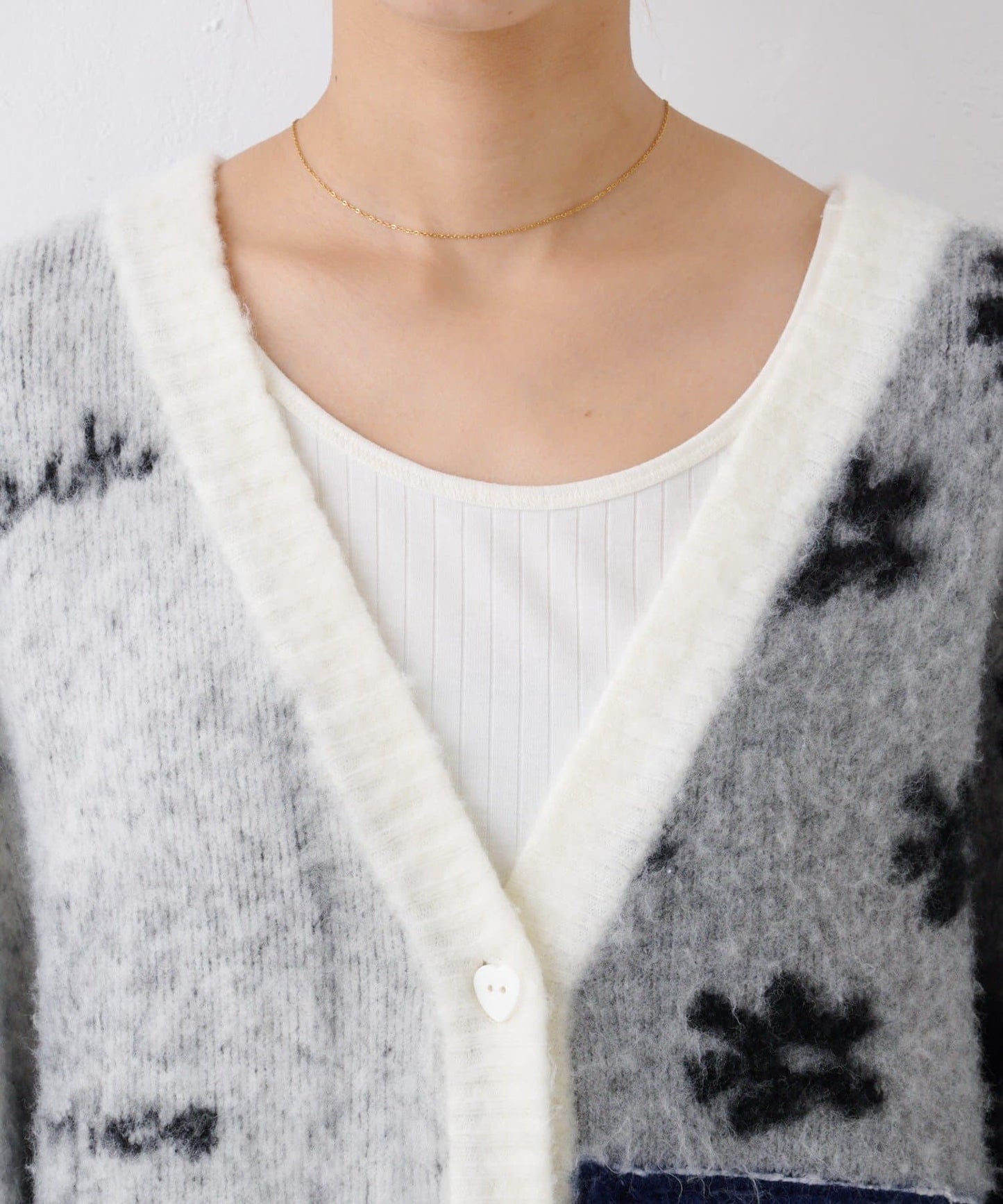 HELLO.SANFRANCISCO 拼接心心紐扣 cardigan