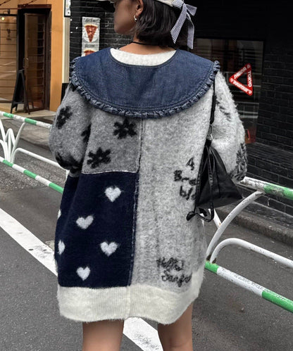 HELLO.SANFRANCISCO 拼接心心紐扣 cardigan