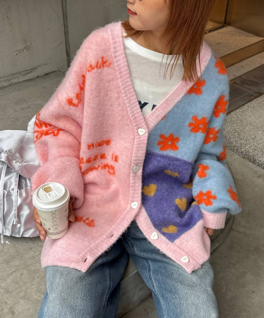 HELLO.SANFRANCISCO 拼接心心紐扣 cardigan