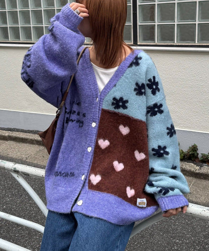 HELLO.SANFRANCISCO 拼接心心紐扣 cardigan