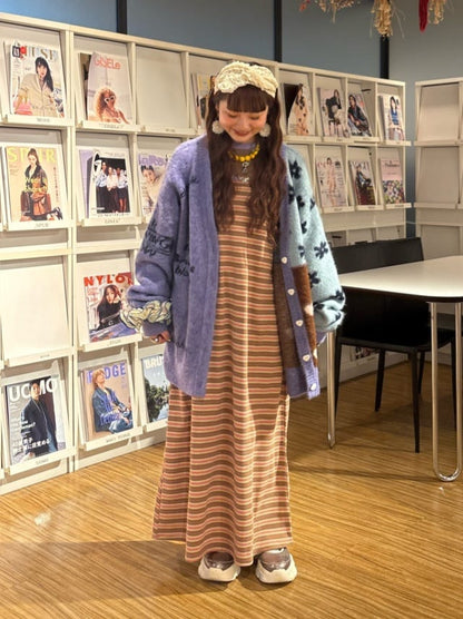 HELLO.SANFRANCISCO 拼接心心紐扣 cardigan