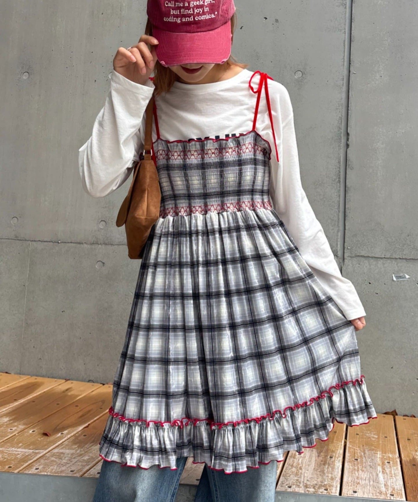 HELLO.SANFRANCISCO 格紋絲絨 shirred tunic