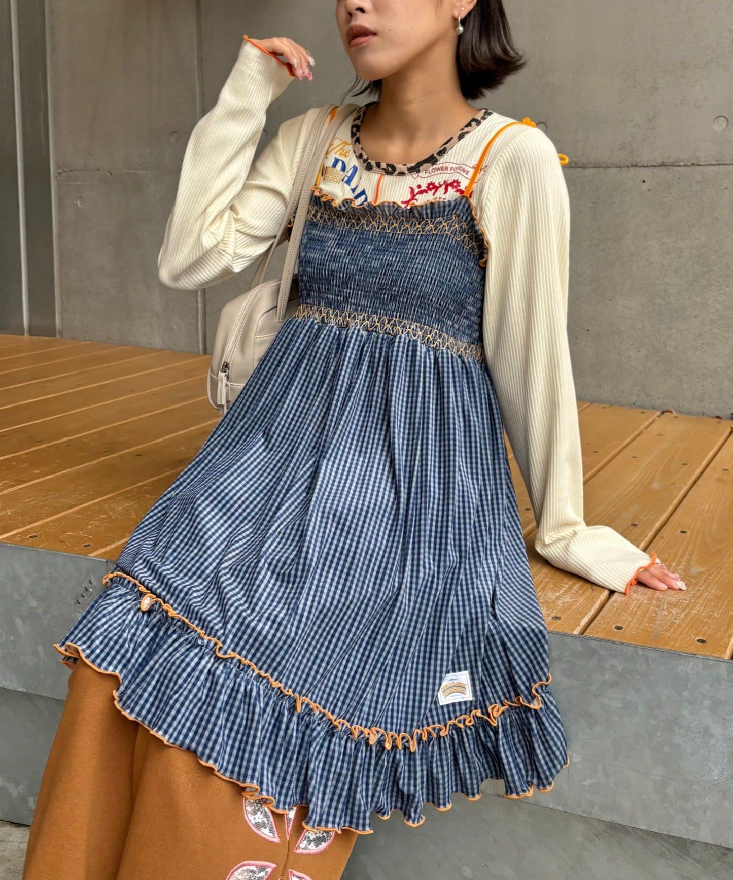 HELLO.SANFRANCISCO 格紋絲絨 shirred tunic