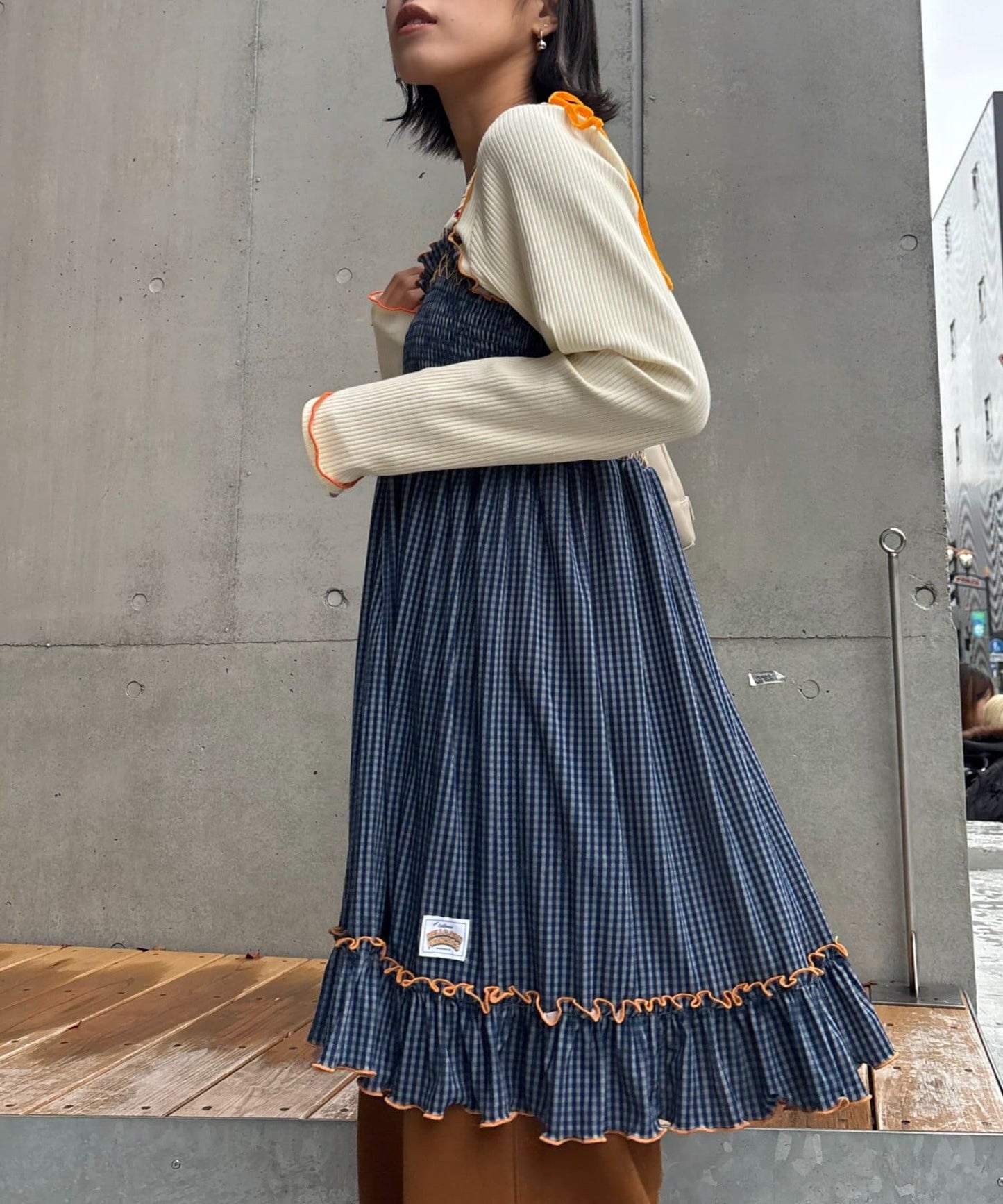 HELLO.SANFRANCISCO 格紋絲絨 shirred tunic