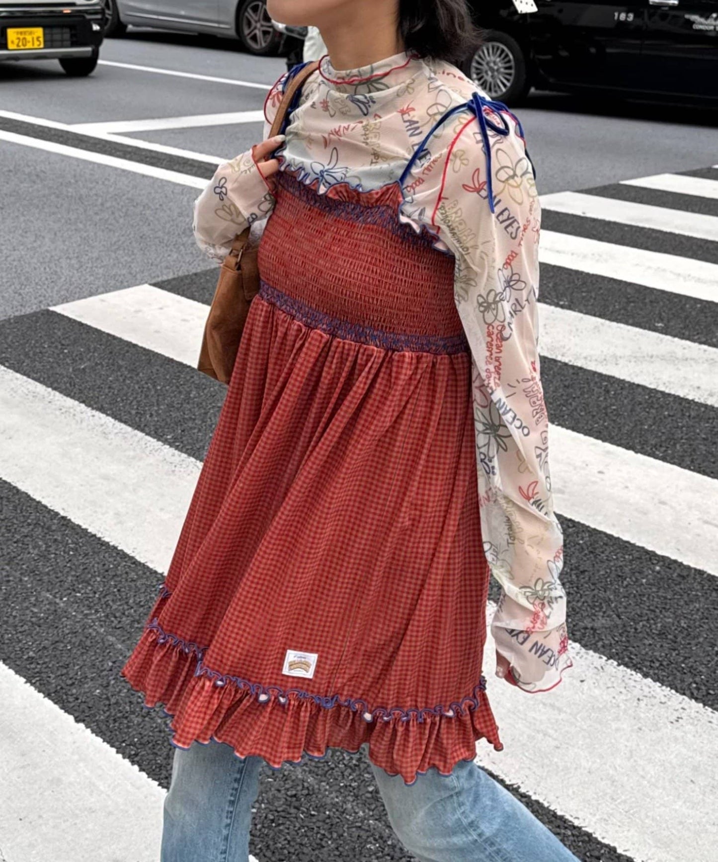 HELLO.SANFRANCISCO 格紋絲絨 shirred tunic