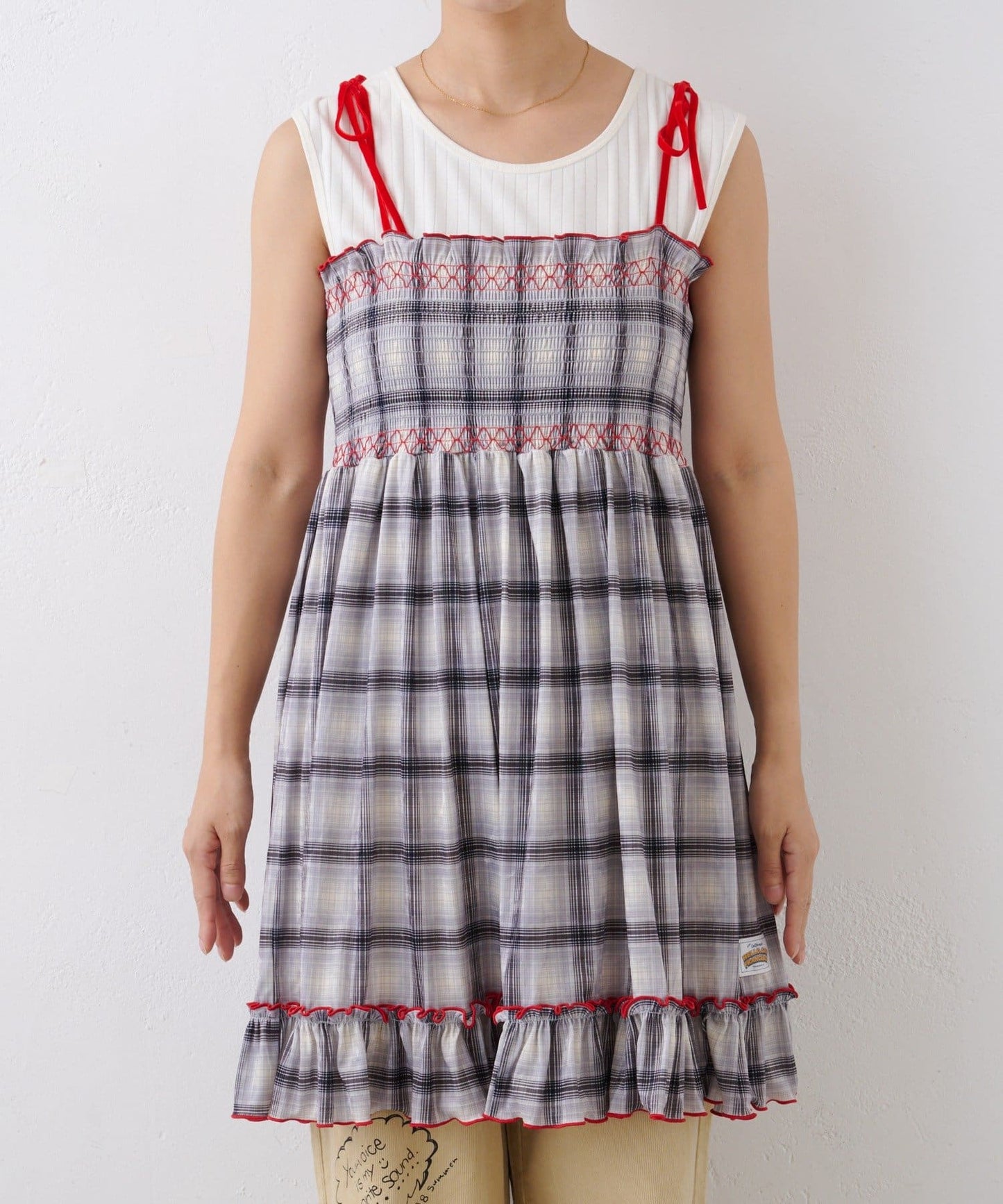 HELLO.SANFRANCISCO 格紋絲絨 shirred tunic