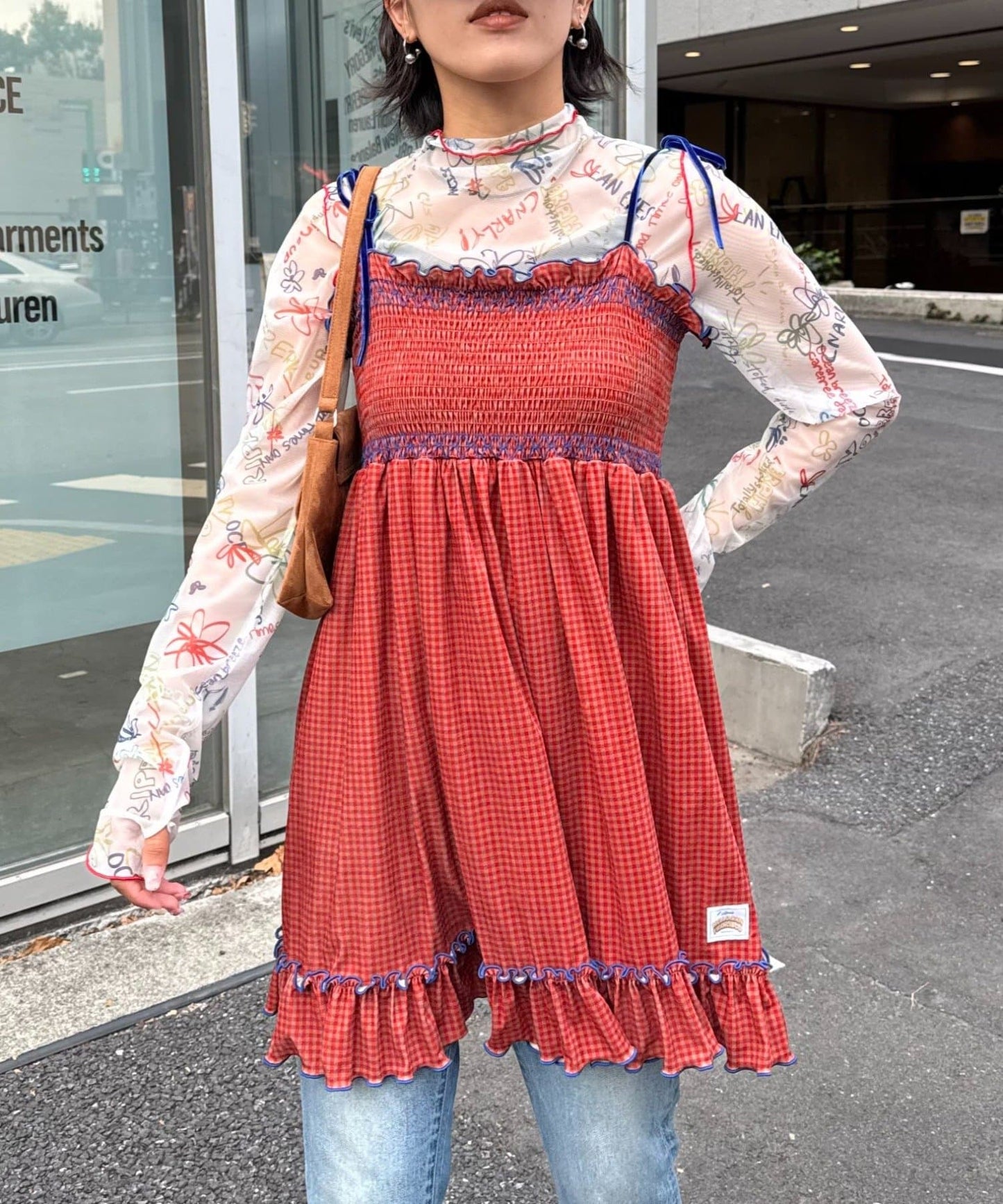 HELLO.SANFRANCISCO 格紋絲絨 shirred tunic