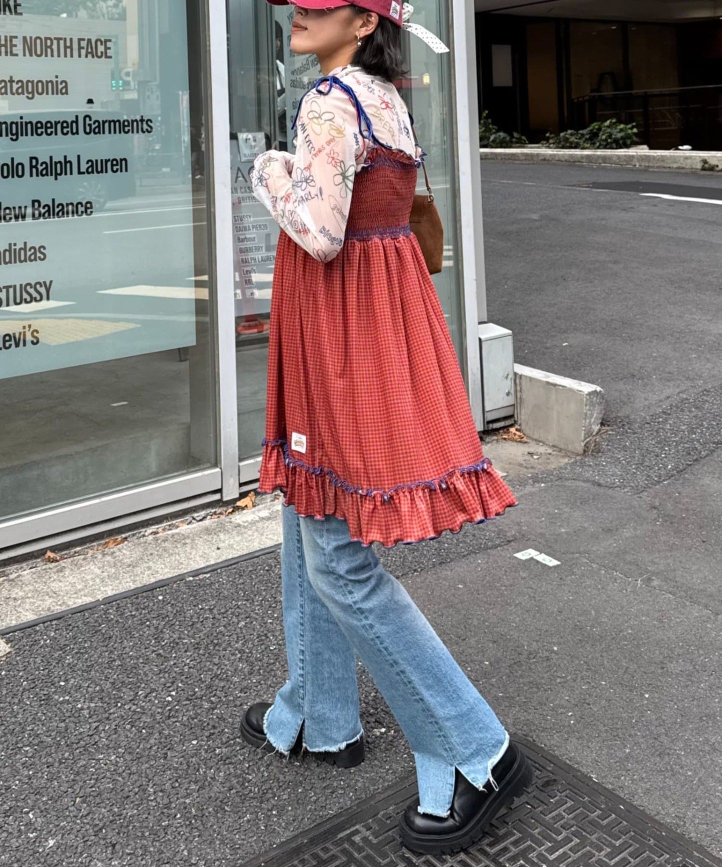 HELLO.SANFRANCISCO 格紋絲絨 shirred tunic