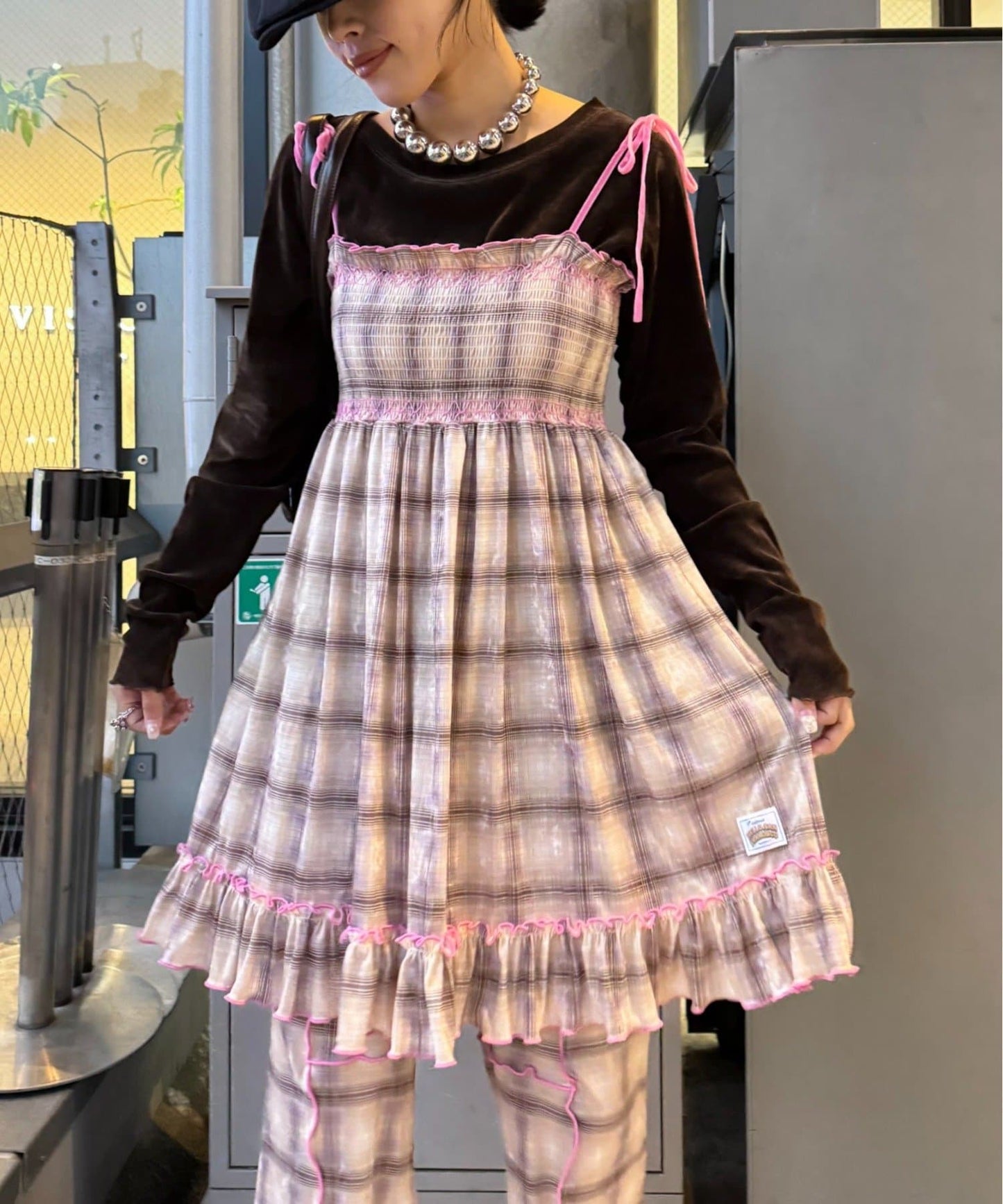 HELLO.SANFRANCISCO 格紋絲絨 shirred tunic