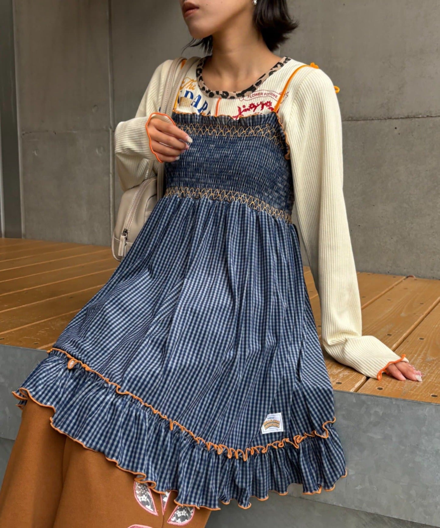 HELLO.SANFRANCISCO 格紋絲絨 shirred tunic