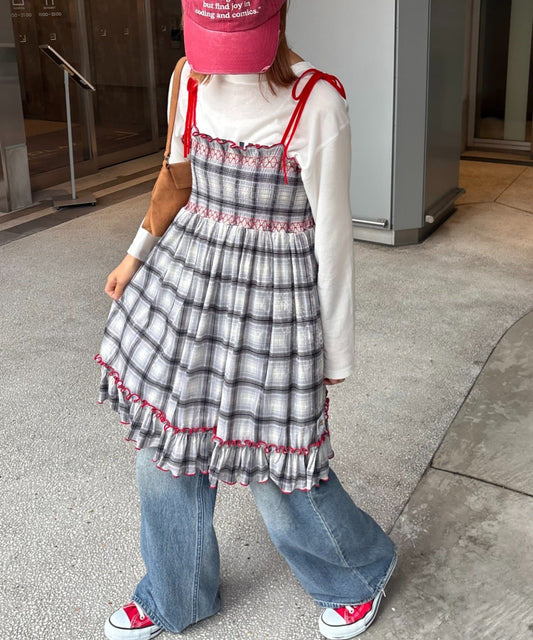 HELLO.SANFRANCISCO 格紋絲絨 shirred tunic