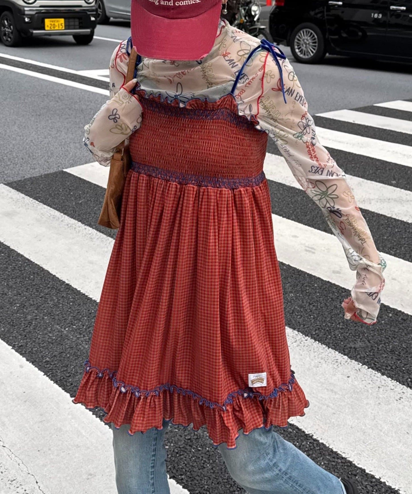 HELLO.SANFRANCISCO 格紋絲絨 shirred tunic