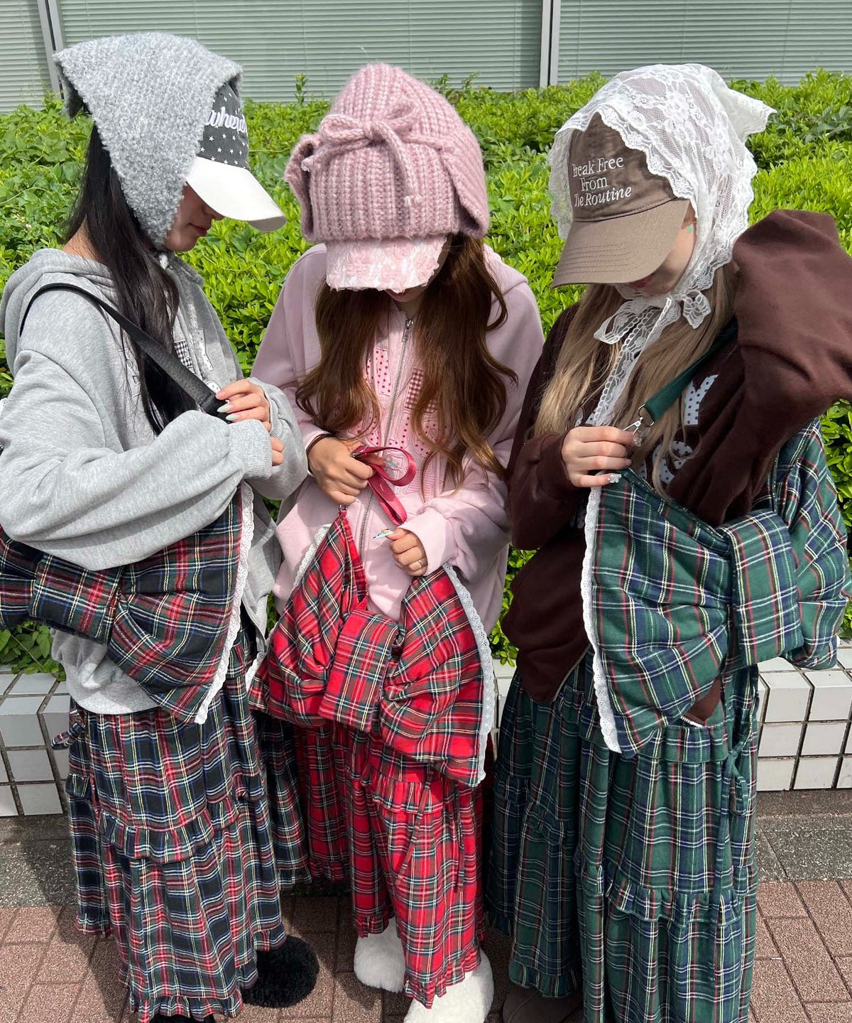 タータンチェック3WAYリボンバッグ