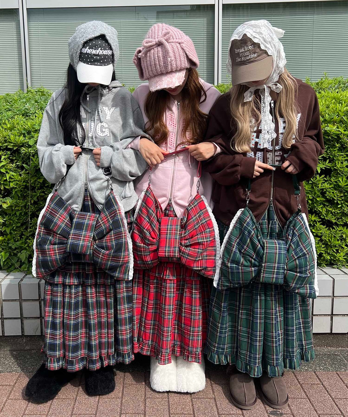タータンチェック3WAYリボンバッグ