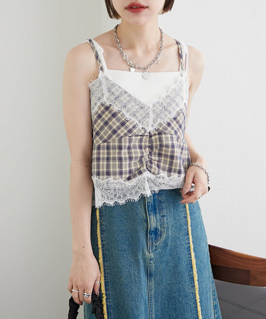 w closet 格紋Lace吊帶