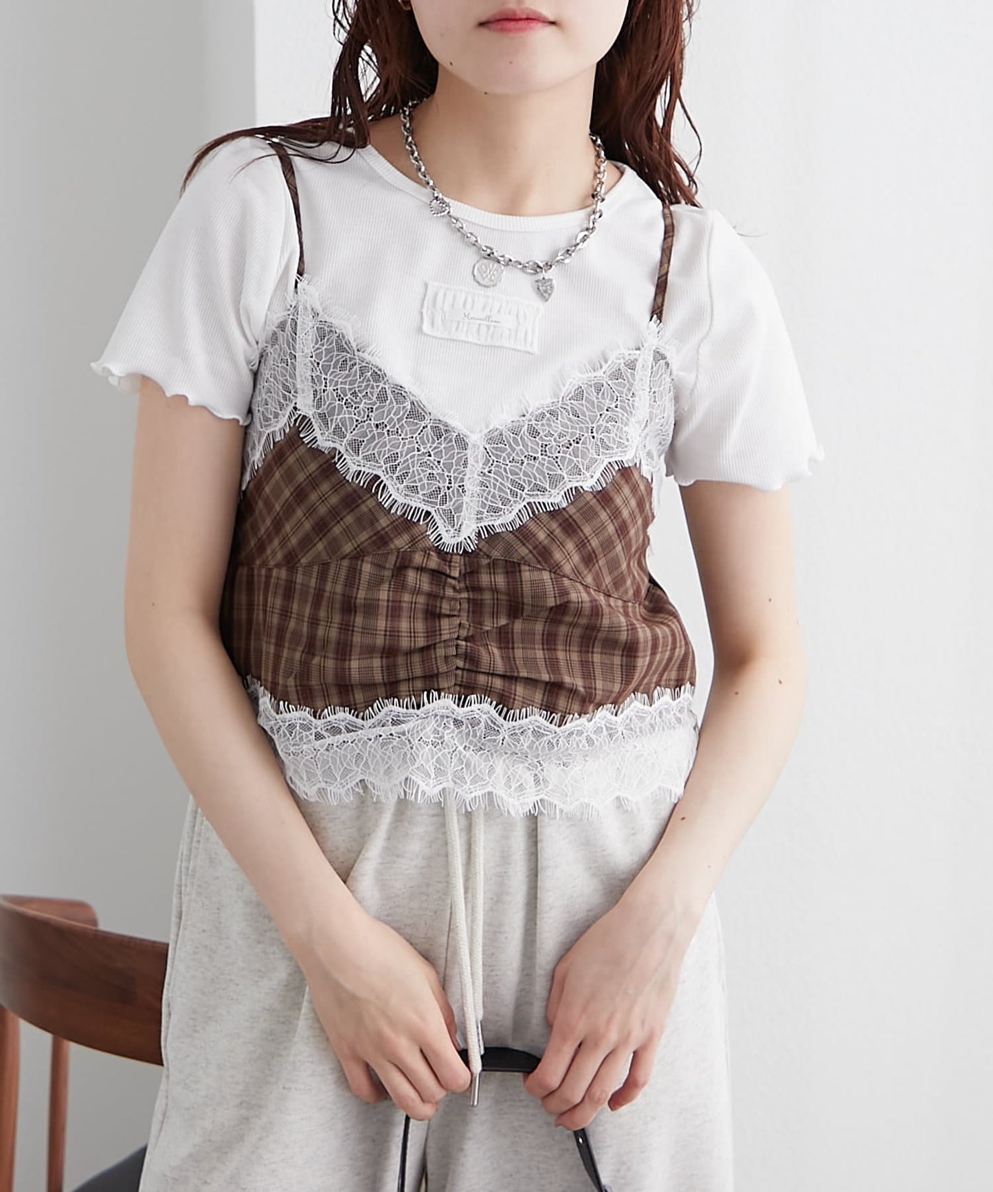 w closet 格紋Lace吊帶