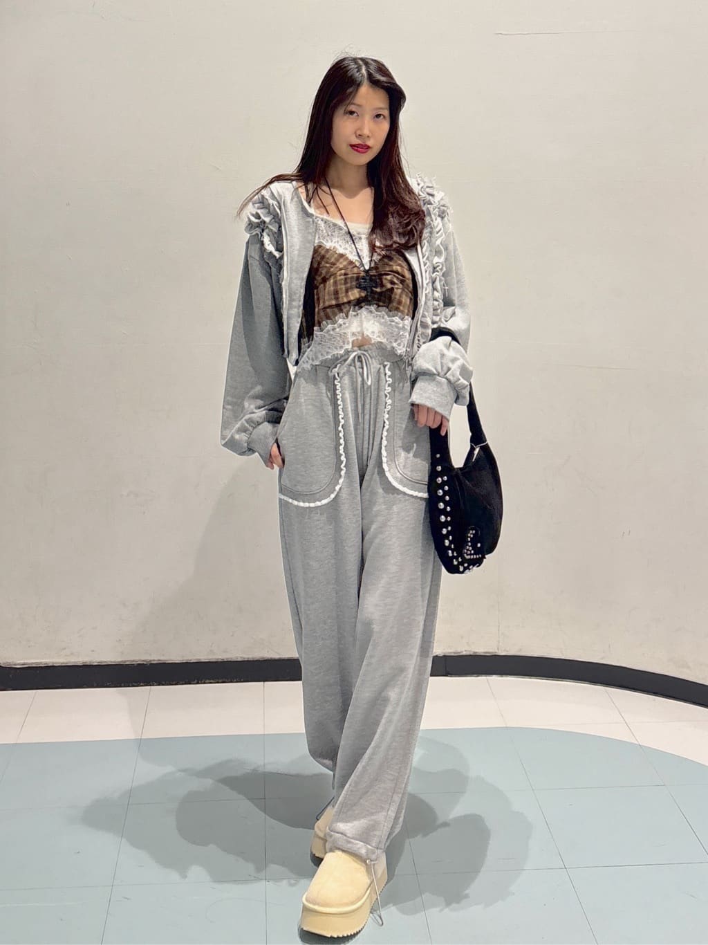 w closet 格紋Lace吊帶