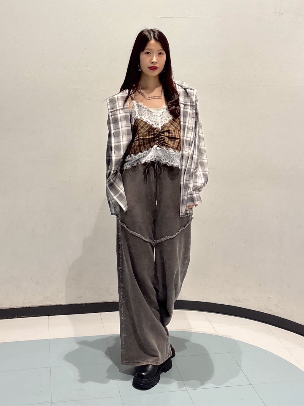 w closet 格紋Lace吊帶