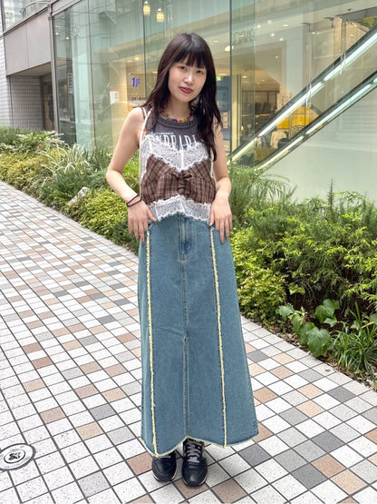 w closet 格紋Lace吊帶