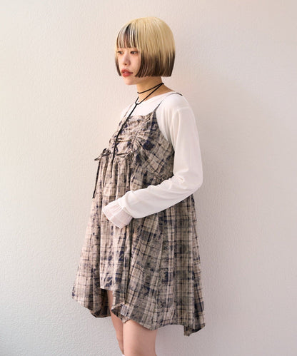 w closet 格紋吊帶連身裙