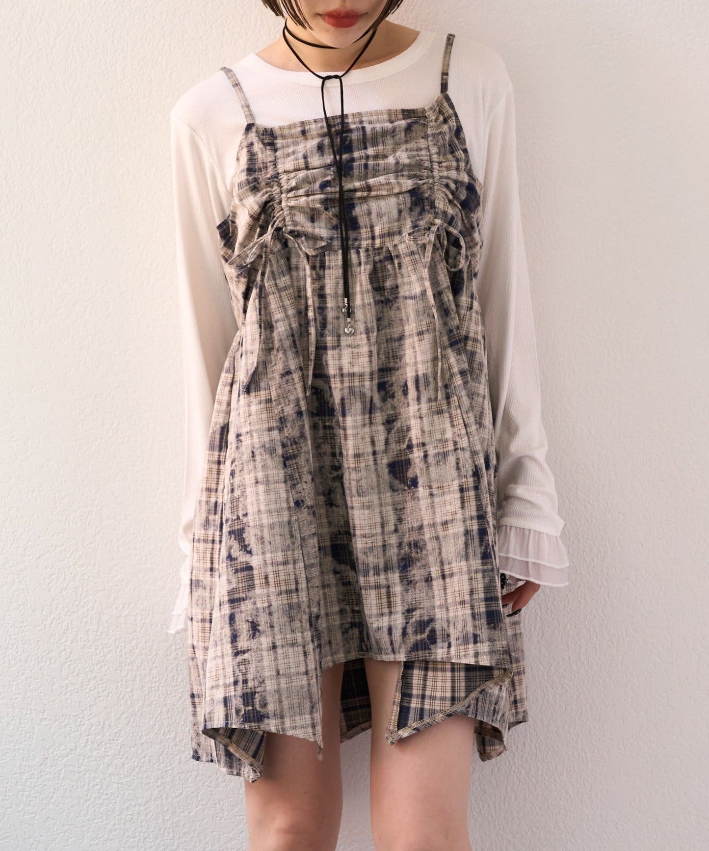 w closet 格紋吊帶連身裙