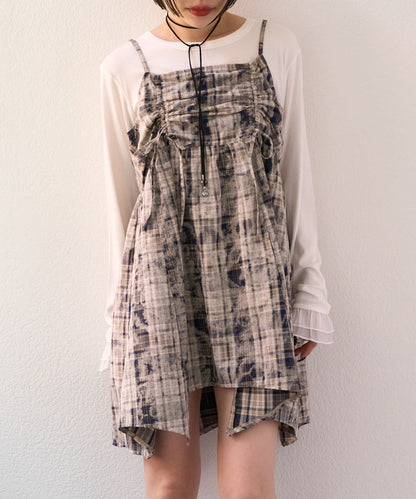 w closet 格紋吊帶連身裙