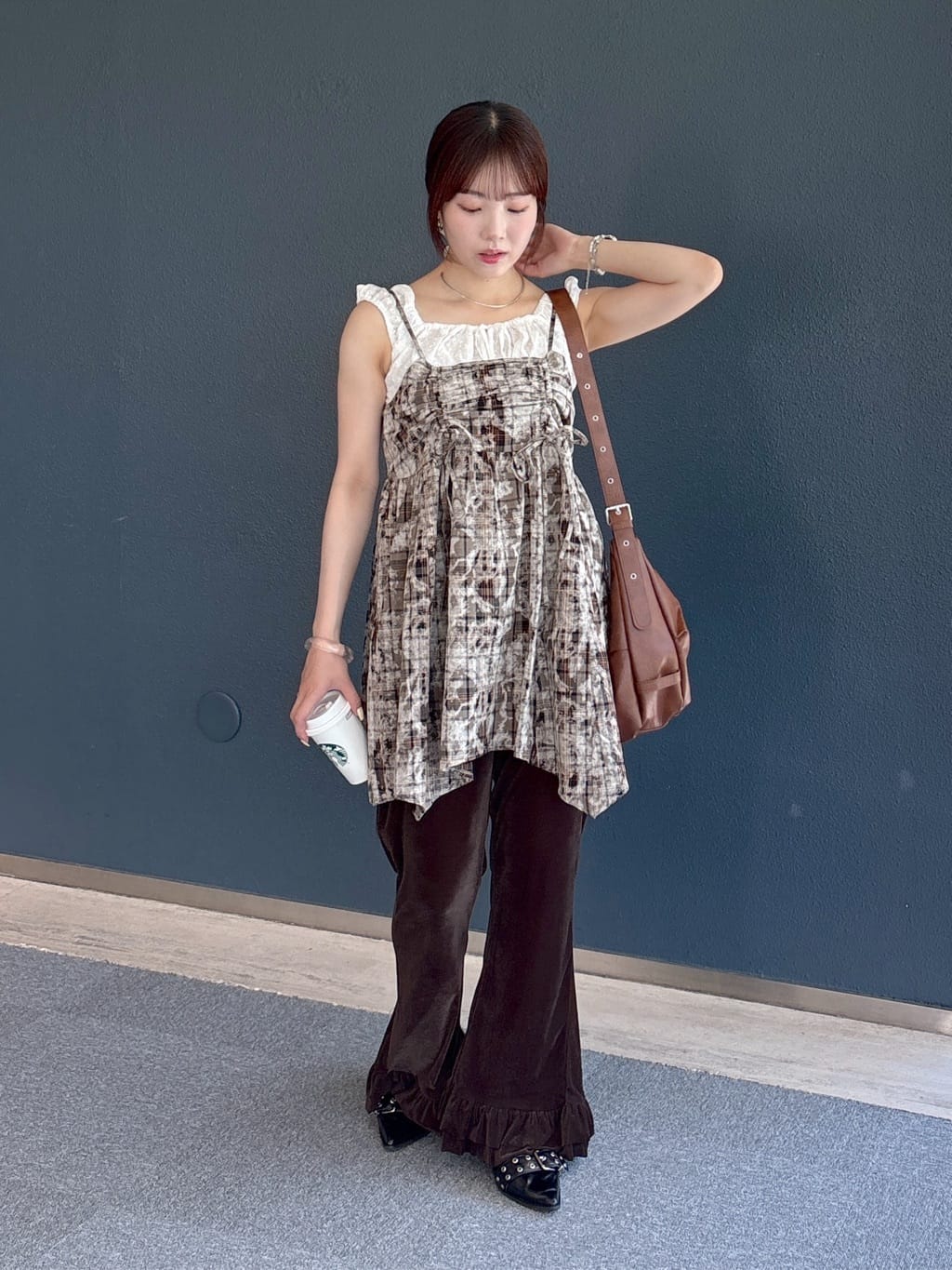 w closet 格紋吊帶連身裙