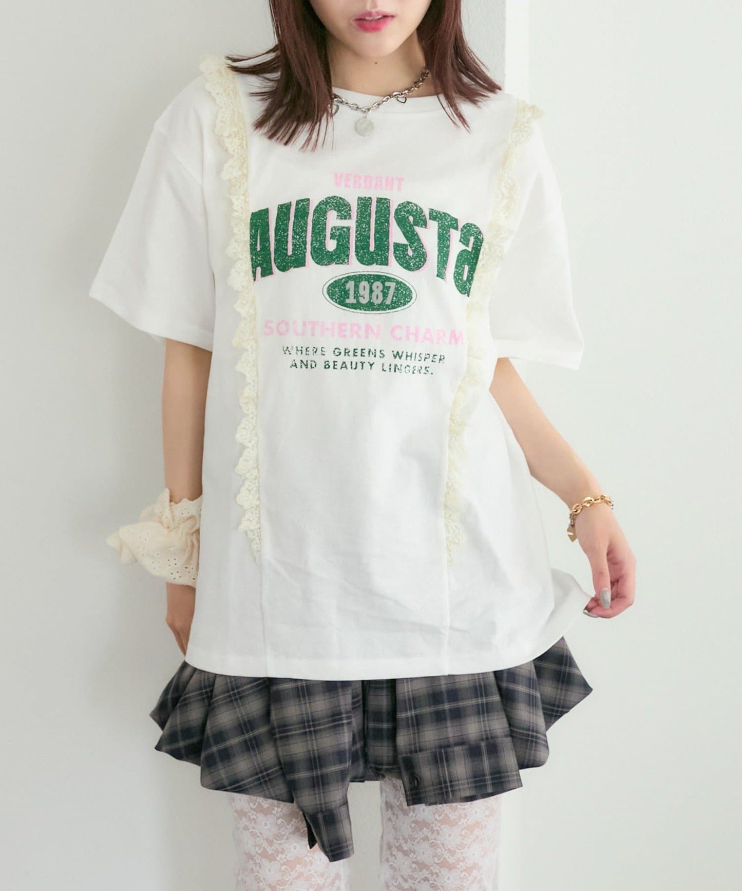 w closet Logo拼Lace vintage tee