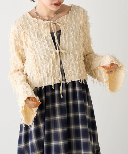 w closet 拼色短Ribbon綁帶上衣