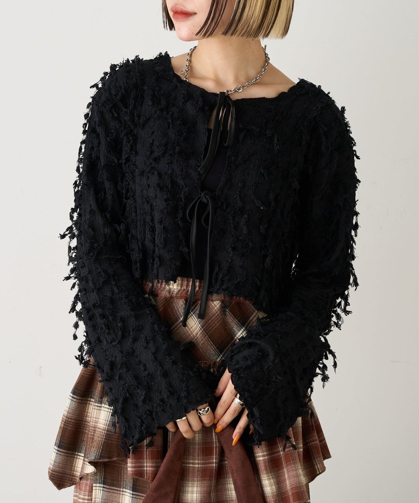 w closet 拼色短Ribbon綁帶上衣