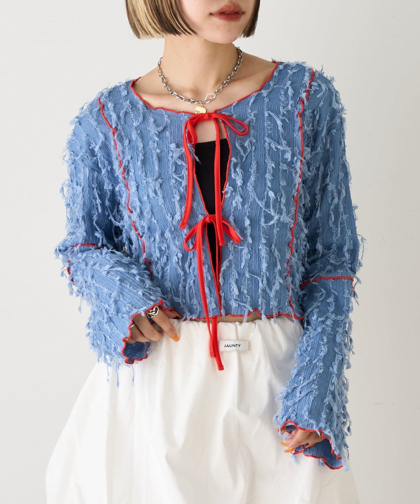 w closet 拼色短Ribbon綁帶上衣