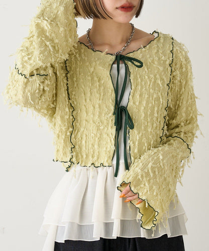 w closet 拼色短Ribbon綁帶上衣