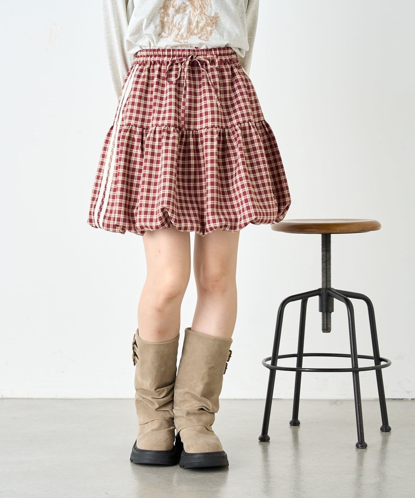 w closet Check line balloon skirt