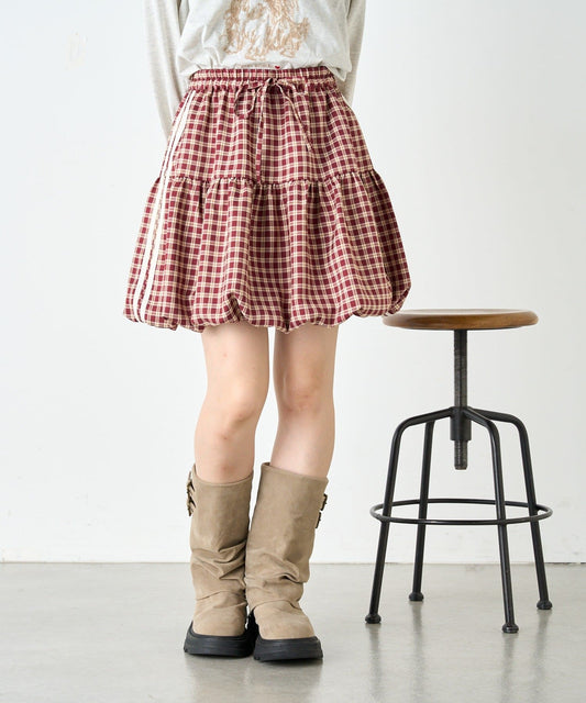 w closet Check line balloon skirt