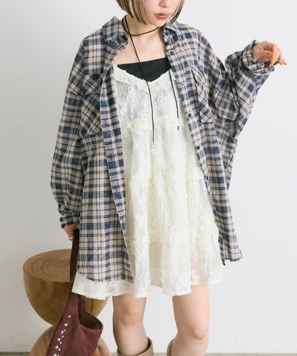 w closet 大口袋格紋襯衫