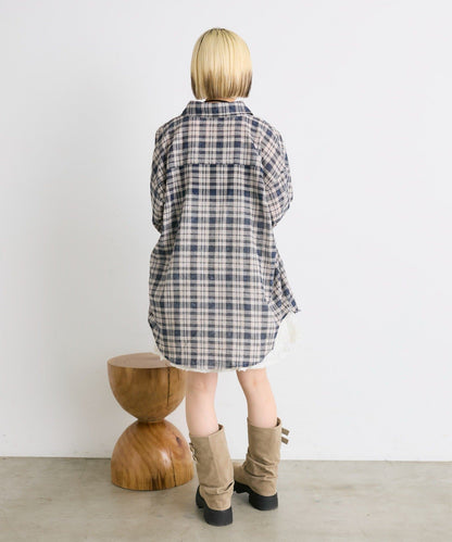 w closet 大口袋格紋襯衫