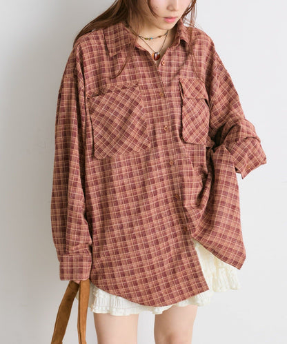 w closet 大口袋格紋襯衫