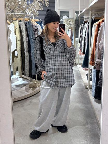 w closet 大口袋格紋襯衫