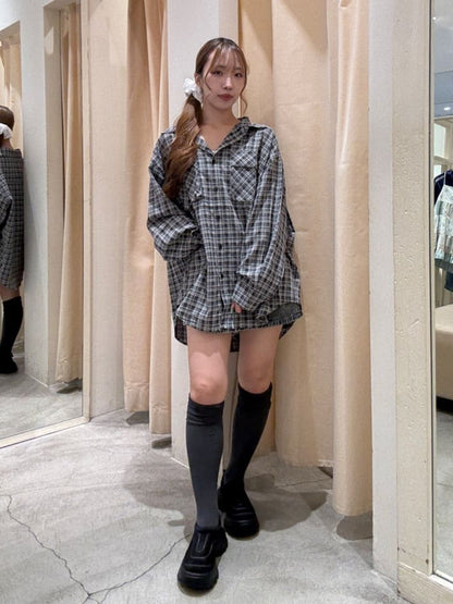 w closet 大口袋格紋襯衫