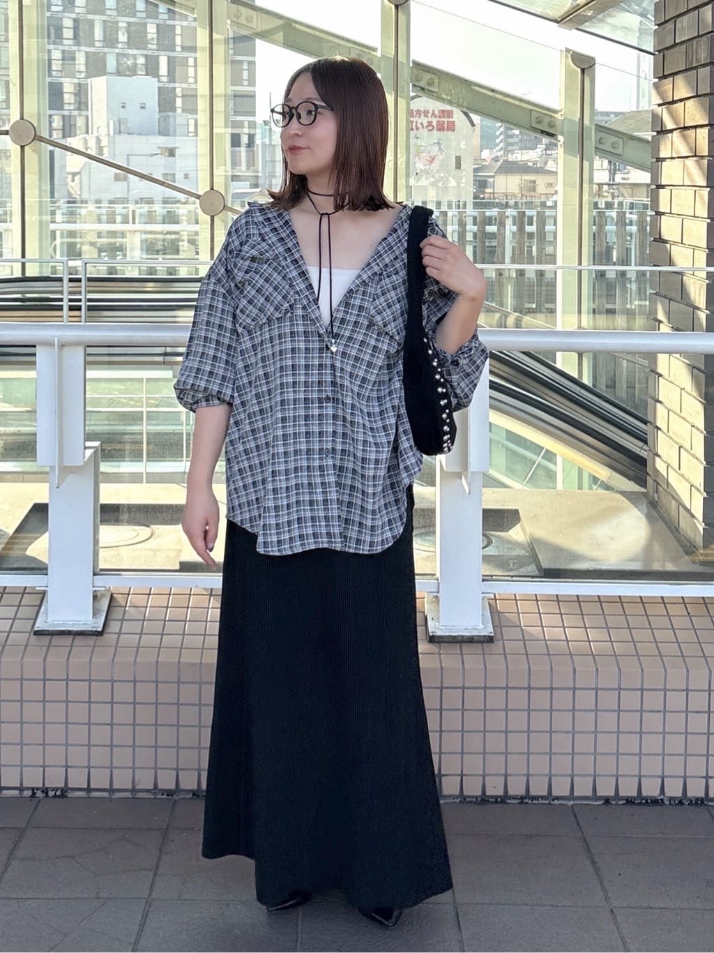 w closet 大口袋格紋襯衫