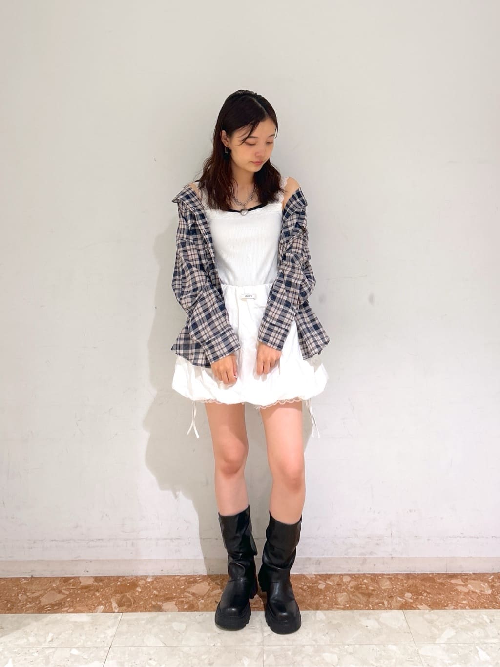 w closet 大口袋格紋襯衫