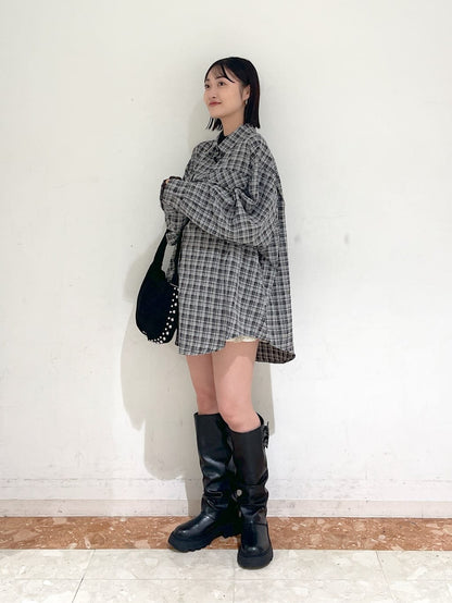 w closet 大口袋格紋襯衫