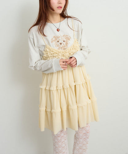 w closet 絲絨荷葉邊吊帶ops