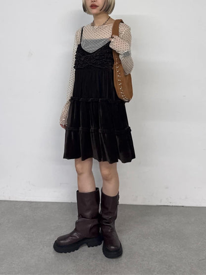 w closet 絲絨荷葉邊吊帶ops