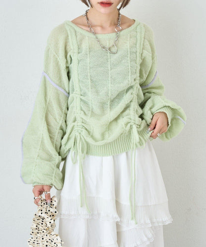 w closet 抽繩拼色針織