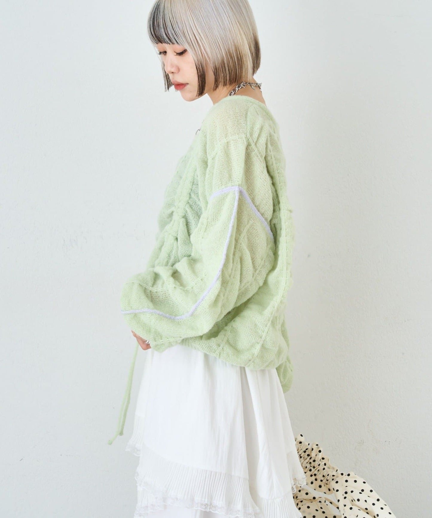 w closet 抽繩拼色針織